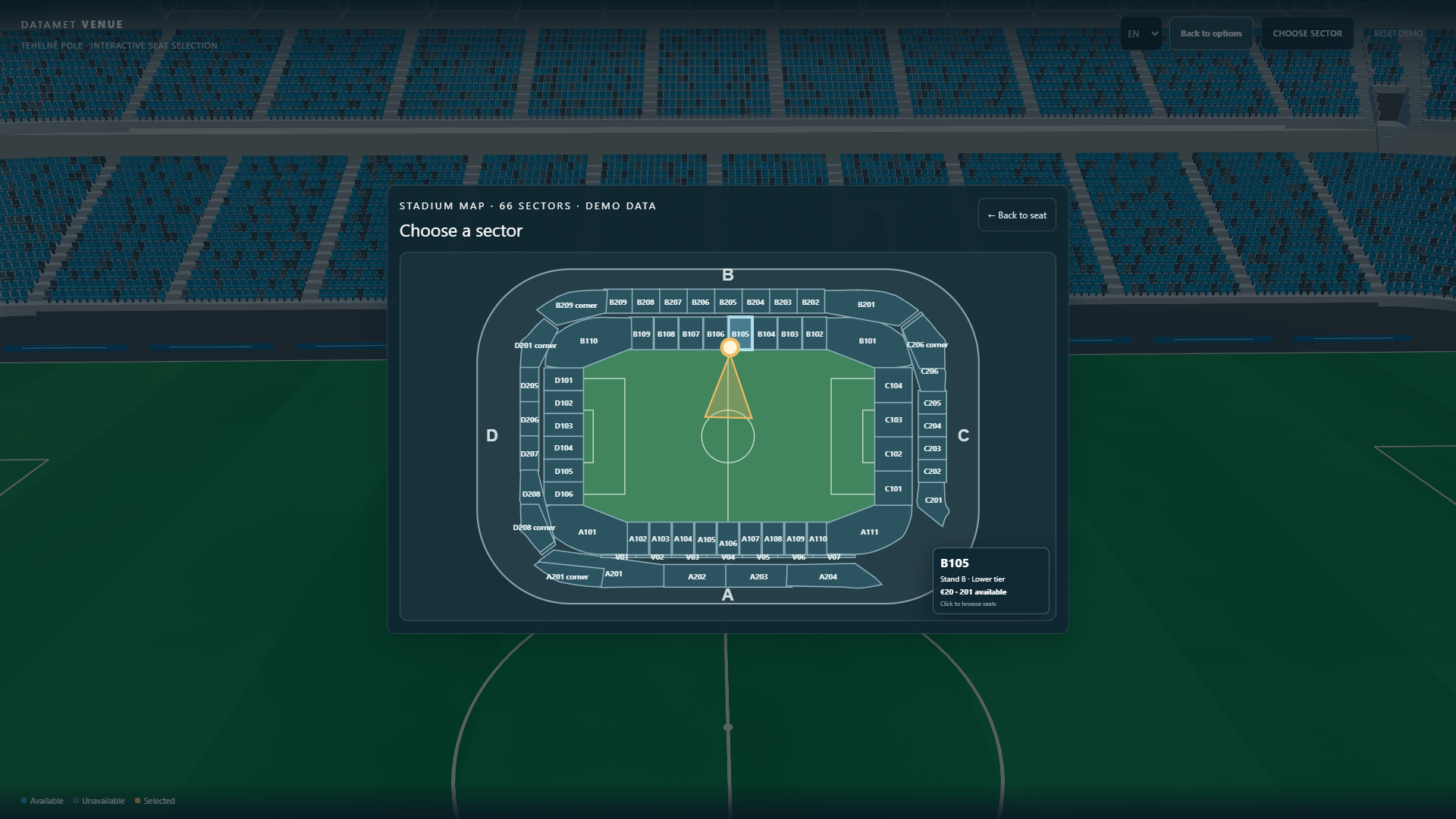 Interactive sector map of the Tehelné pole demo
